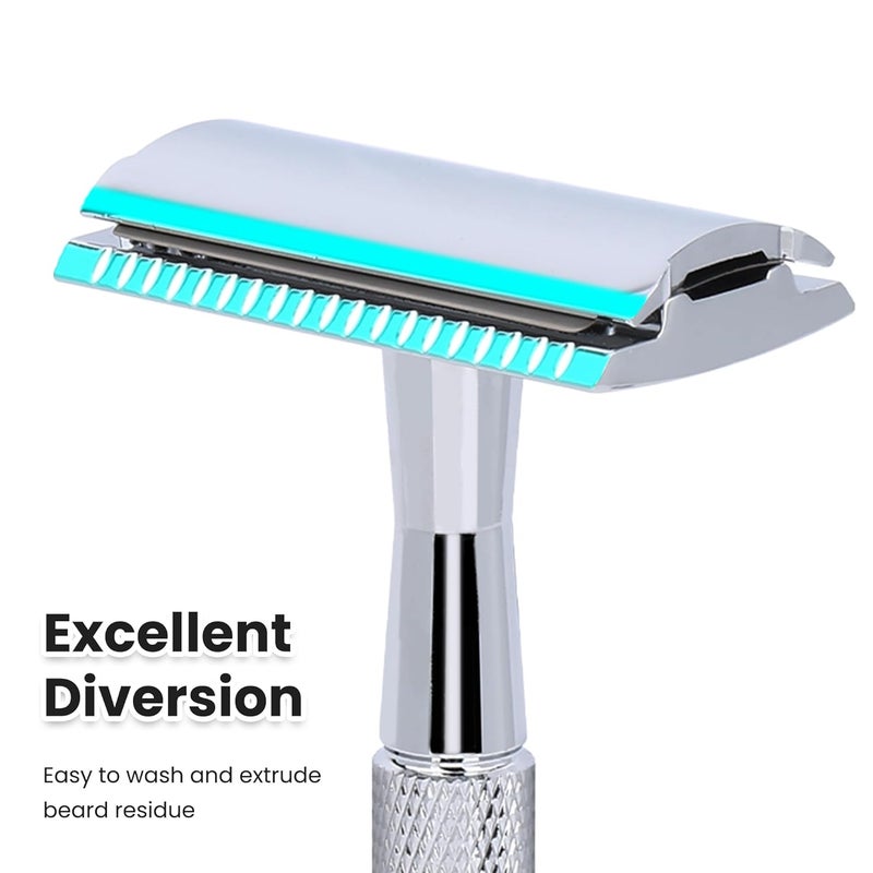 Keropy Single Blade Safety Razor With 10 Premium Stainless Steel Blades Double Edge Safety Razors For Men, Smooth Wet Shave Experience, Glossy Silver - Image 3